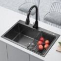 Évier À Cuve Simple En Acier Inoxydable 304 Noir Brossé Avec Panier De Drainage Pour Distributeur De Savon De Vidange