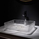 Lavabo De Comptoir Carré En Verre Transparent Pour Salle De Bain