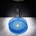 Lavabo De Salle De Bain Rond En Verre Bleu Sans/Avec Robinet