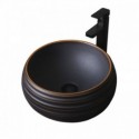 Lavabo De Comptoir Rond En Céramique Noir Mat Avec Lignes Pour Salle De Bain