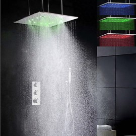 Robinet de douche - Contemporain - LED / Thermostatique / Douche pluie / Douchette inclue - Laiton (Chromé)