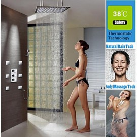 Robinet de douche - Contemporain - LED / Thermostatique / Douche pluie / Jet de côté / Douchette inclue - Laiton (Chromé)