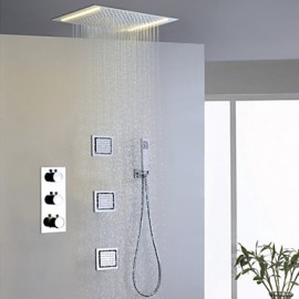 Robinet de douche - Contemporain - LED / Thermostatique / Douche pluie / Jet de côté / Douchette inclue - Laiton (Chromé)