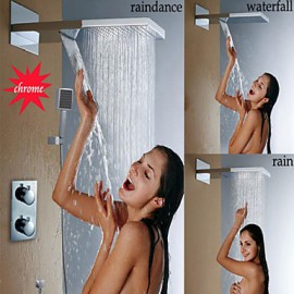 Robinet de douche - Contemporain - Thermostatique / Douche pluie / Douchette inclue - Laiton (Chromé)