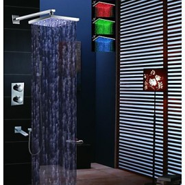 Robinet de douche - Contemporain - LED / Thermostatique / Douche pluie / Douchette inclue - Laiton (Chromé)