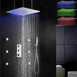 Robinet de douche - Contemporain - LED / Thermostatique / Douche pluie / Jet de côté / Douchette inclue - Laiton (Chromé)