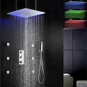 Robinet de douche - Contemporain - LED / Thermostatique / Douche pluie / Jet de côté / Douchette inclue - Laiton (Chromé)