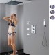 Robinet de douche - Contemporain - LED / Thermostatique / Douche pluie / Jet de côté / Douchette inclue - Laiton (Chromé)