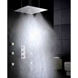 Robinet de douche - Contemporain - Thermostatique / Douche pluie / Jet de côté / Douchette inclue - Laiton (Chromé)