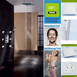 Robinet de douche - Contemporain - LED / Thermostatique / Douche pluie / Jet de côté / Douchette inclue - Laiton (Chromé)