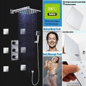 Robinet de douche - Contemporain - LED / Thermostatique / Douche pluie / Jet de côté / Douchette inclue - Laiton (Chromé)